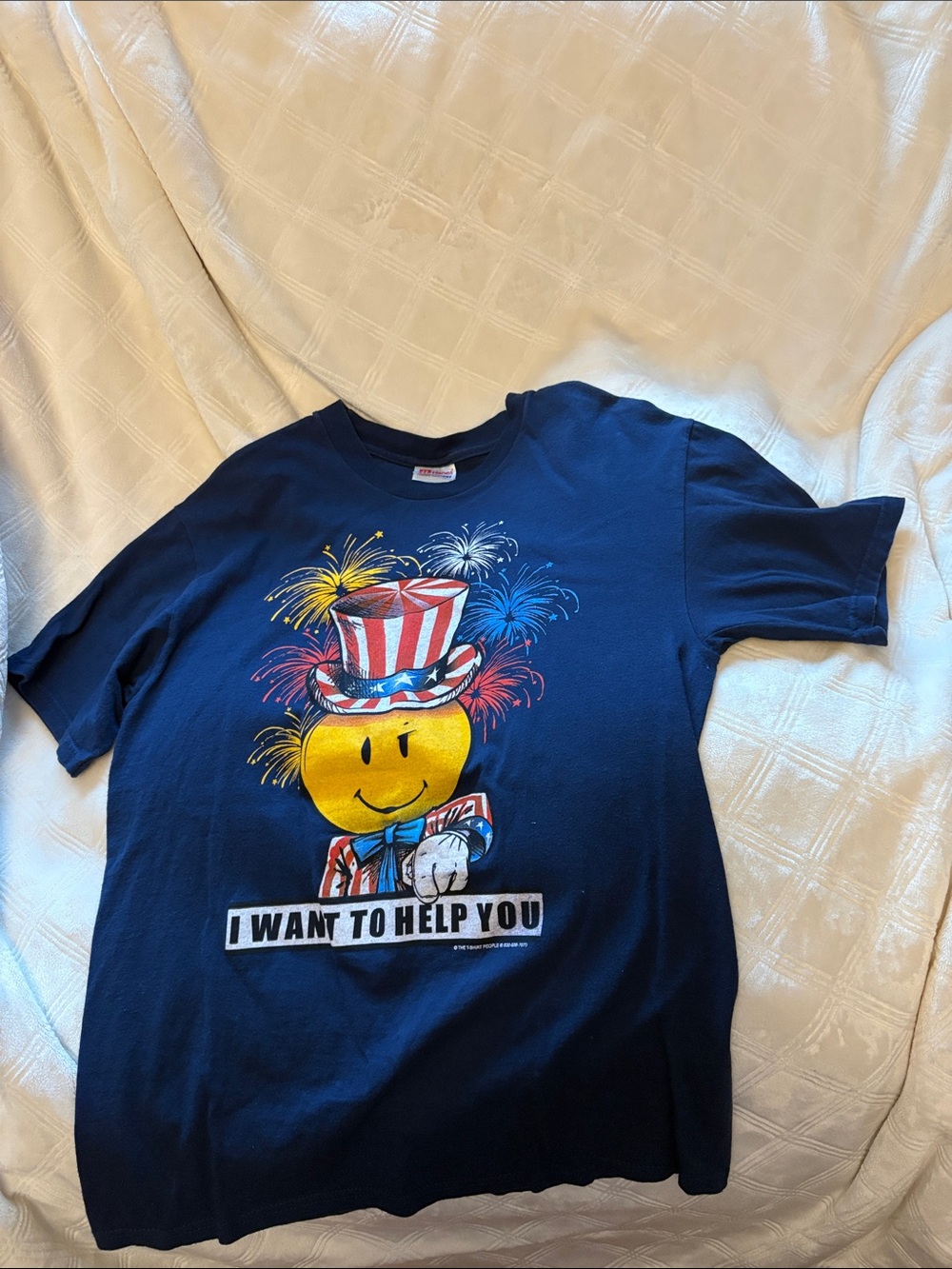 Navy Graphic Tee with Patriotic Smiley - I Want To Help You Size M ?Womens?